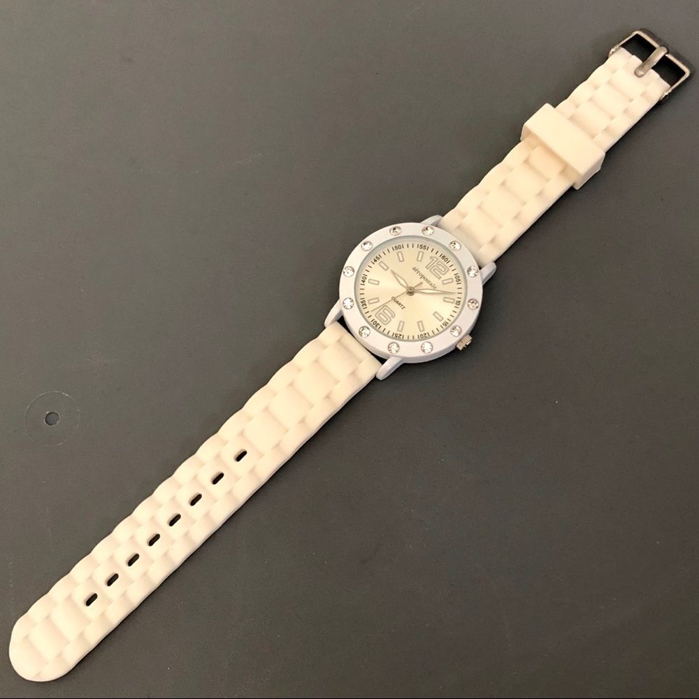 Aeropostale White Rhinestone Watch Silicone Band
